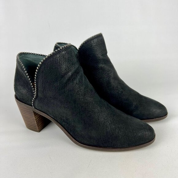 Lucky Brand Womens Pincah 2 Ankle Boots Black Leather Studded Trim size 10M - Picture 1 of 15